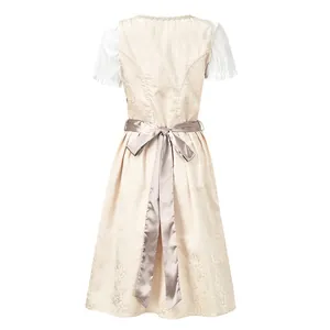 Rückansicht eines eleganten Dirndls mit beigem Jacquard-Stoff und Satin-Schleife