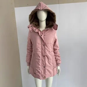 Manteau Rembourré Chaud d'Hiver pour Femmes Avec Col en Fourrure Artificielle Capuche Manches Longues Coupe Ajustée Veste Matelassée Parka Extérieur Top