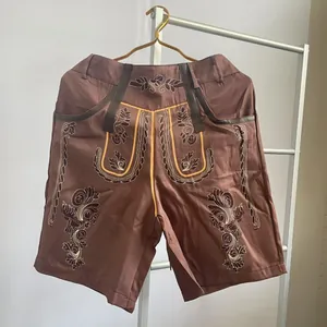 Short Brodé Traditionnel pour Hommes Oktoberfest Rétro Bavarois Fête de la Bière Allemande Short Décontracté Avec Ceinture