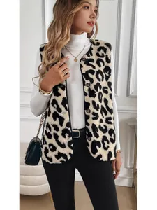 Chaleco de peluche con estampado de leopardo y botones para la moda de invierno
