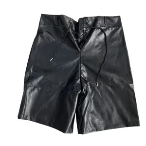 Men's black faux leather shorts with lace-up front for traditional Oktoberfest attire