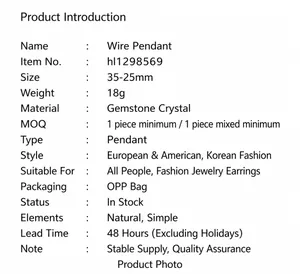 Detailed technical specifications and product dimensions for handmade wire-wrapped gemstone pendants