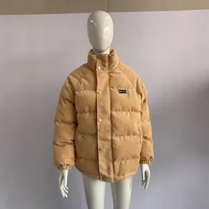 Premium beige corduroy puffer jacket for men featuring a warm standing collar design