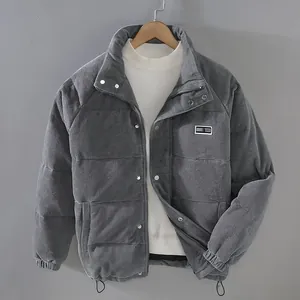 Men's winter grey corduroy puffer jacket featuring a minimalist warm bread jacket design