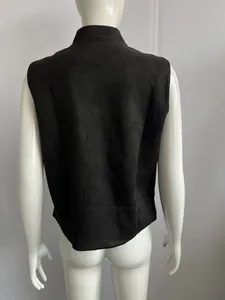 Detailed back view of a classic black faux suede casual vest for retro menswear