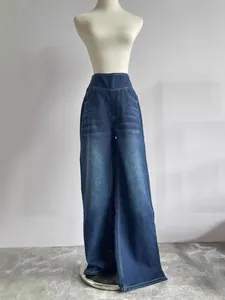 Jean large grande taille pour femme, taille haute avec effet délavé et moustaches