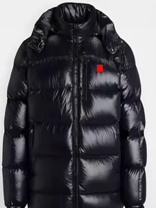 Chaqueta Acolchada Brillante con Capucha para Hombre Abrigo Acolchado Cálido Ropa de Invierno Resistente al Viento Color Sólido Negro Top