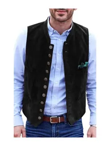 Men's vintage black suede waistcoat with multi-button design in British style