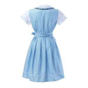 Back view of a blue printed Munich beer festival dirndl dress for Halloween costumes