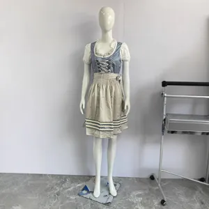 Plus size German Oktoberfest Dirndl dress with printed bodice and beige skirt