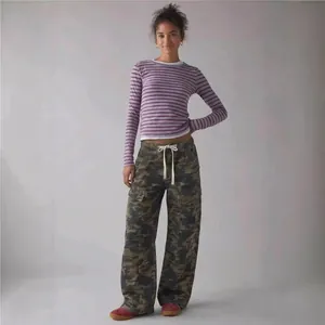 Stylish women's loose camouflage cargo pants with drawstring waist for street casual wear