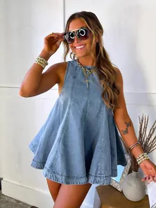 Dames Casual Denim Shorts Set Mouwloos Gewassen Katoenmix Top And Bottom Passende Set Zomer Losse Streetwear Kleding