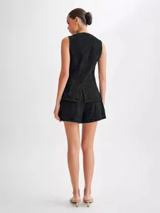 Stylish black denim sleeveless top and shorts set for women in summer fashion style