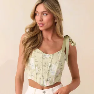 Sommerliches Blumen-Korsett-Top für Damen mit eleganten Schulterschleifen und schmaler Passform