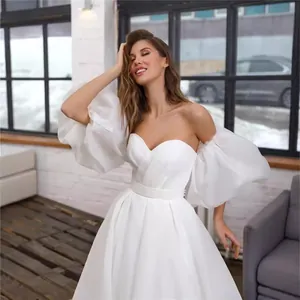 Women Vintage Strapless Puff Sleeve Evening Dress Polyester Elegant Slim Fit Formal Gown For Party Wedding Host Gown