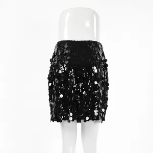 Eleganter schwarzer Pailletten-Minirock mit hoher Taille und sexy Bodycon-Passform.