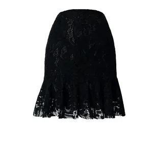 Falda Ajustada de Encaje Estilo Europeo Elegante Con Volantes y Cola de Pez Falda de Verano Ajustada Cintura Alta Top