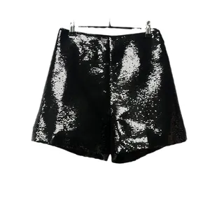 Fashionable high-waist black sequin shorts for women with shimmering party style
