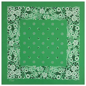 Green cotton floral bandana with white patterned border and center print