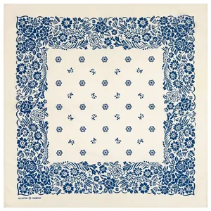Detailed view of the intricate blue floral print on this 54x54cm cotton square bandana