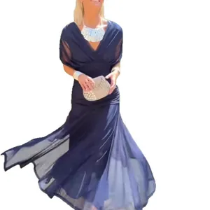 Elegantes marineblaues ärmelloses Maxikleid mit Falten für Sommer- und Strandpartys