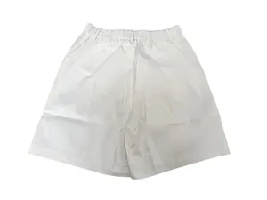 Detailed back view of white women's summer elastic waist five-point suit shorts