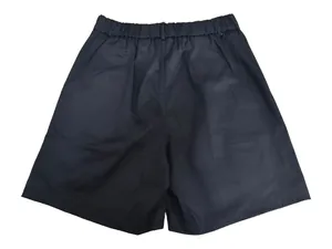 Back view of classic black high-waist women's summer shorts with elastic waistband.
