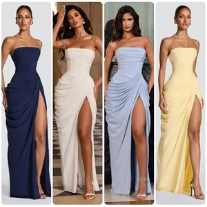 Collage de vestidos largos de palabra de honor con abertura en cuatro colores