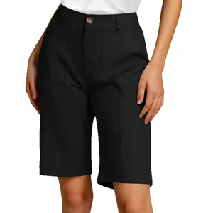 Women's black high-waisted Bermuda shorts with a tailored suit-style fit for summer wear
