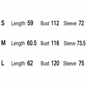 Detailed size chart for the retro short trench coat including bust and sleeve length info