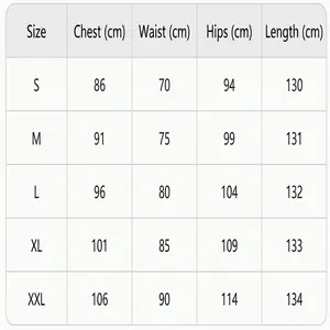 Detaillierte Größentabelle für ärmellosen Jumpsuit mit Maßen in cm von Größe S bis XXL
