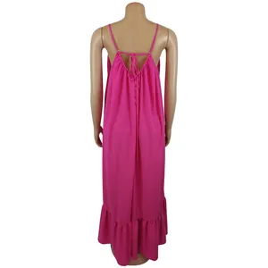 Back view of vibrant pink sleeveless maxi dress with thin adjustable straps