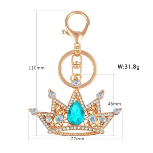 Detailed measurement of crystal crown keychain with rhinestones for bags