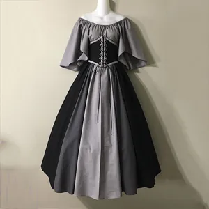 Medieval style grey and black Renaissance dress with corset waist for stage performance