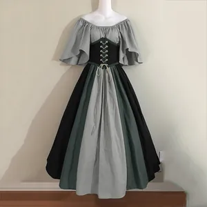 Detail of medieval renaissance dress with laced corset waist and bell sleeves