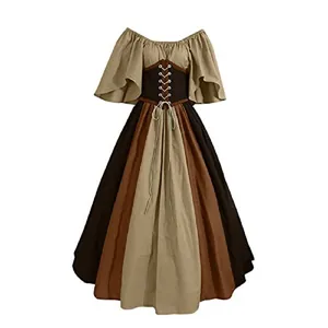 Detailed view of a medieval renaissance peasant dress with corset waist for stage costumes