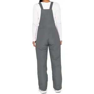 Back view of grey waterproof insulated outdoor snow bib overalls for men and women