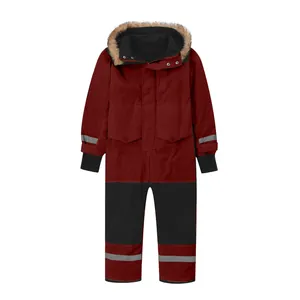 Combinaison de ski une pièce pour enfant bordeaux avec capuche en fausse fourrure