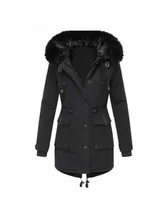 Parka Mi-Longue pour Femme Manteau d'Hiver Épais Doublé de Polaire Avec Capuche à Col en Fausse Fourrure Coupe-Vent Mi-Long
