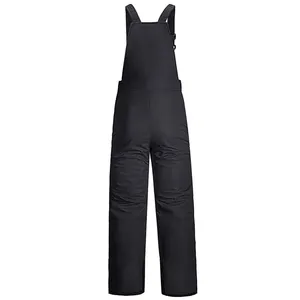 Back view of black waterproof ski bib pants with adjustable straps for outdoors