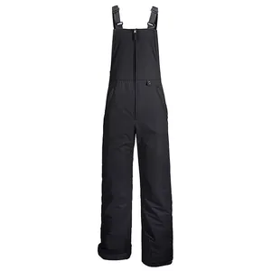 Durable black insulated bib ski pants with waterproof fabric and adjustable straps