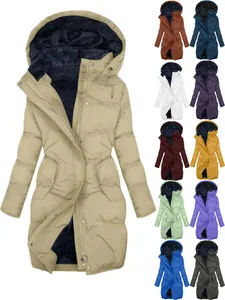 Dames Winter Dikke Gewatteerde Jas Lamswollen Voering Kapuchonjas Mode Slim Fit Warm Winddicht Bovenkleding Effen Kleur Top