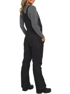 Professional black waterproof insulated bib ski pants for winter outdoor mountain sports