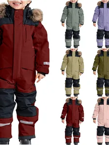 Tuta da Sci Intera per Bambina All'aperto Impermeabile Ispessita Calda Riflettente Con Cappuccio in Pelliccia Sintetica Inverno Bambini