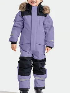 Tuta da sci intera impermeabile per bambina con bordo in pelliccia e strisce riflettenti di sicurezza