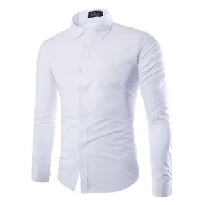 Chemise Ajustée à Manches Longues pour Hommes Couleur Unie Business Décontracté Fibre d'Acétate Coton Haut