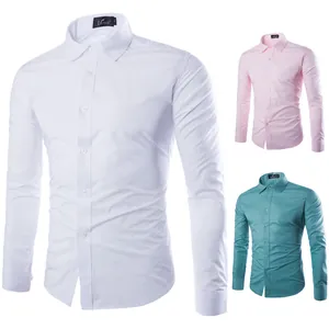 Chemises à manches longues ajustées pour hommes en blanc, rose et bleu sarcelle de qualité
