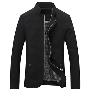 Veste noire décontractée pour homme coupe ajustée avec col montant et doublure cachemire