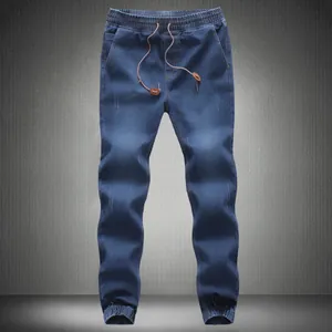 Herren Casual Baumwolle Jogger Jeans Elastische Taille Kordelzug Slim Fit Denim Hose Gewaschen Plus Größe Hosen