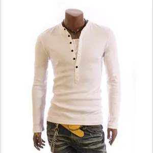 Slim fit casual wit Henley-shirt met lange mouwen en knoopsluiting voor heren - Hoofdbeeld